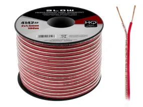 HQ luidsprekerkabel 2 x 1.50 mm transparant/rood op rol 100 meter
